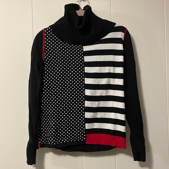 Alberto Makali Fun Half Striped Contrasting Dotted Turtle Neck Sweater 💯Cotton - Picture 1 of 5